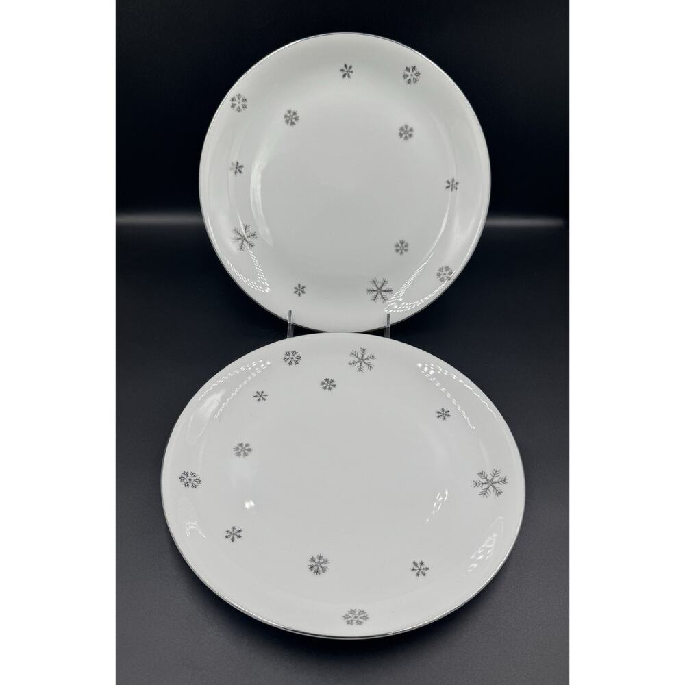 Vintage Seyei Snowy MCM Atomic Snowflake 10.5” Dinner Plate Set Of 2